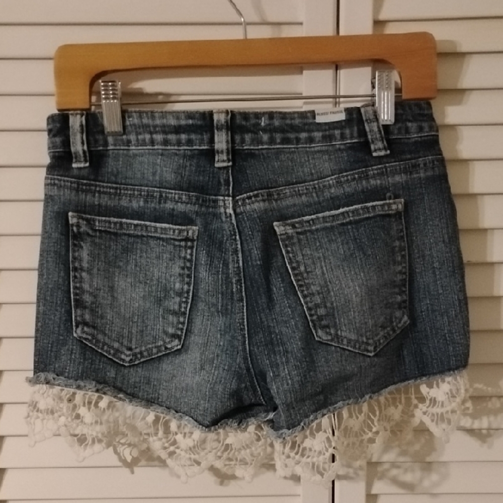 Almost Famous Blue Jean Shorts with Lace Trim - Picture 3 of 6